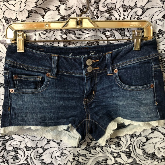 American Eagle  Stretch Pants - American Eagle Blue Denim Shorts scallop Trim Sz 2